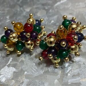 Multicolor Bead Cluster Earrings with Gold Accents